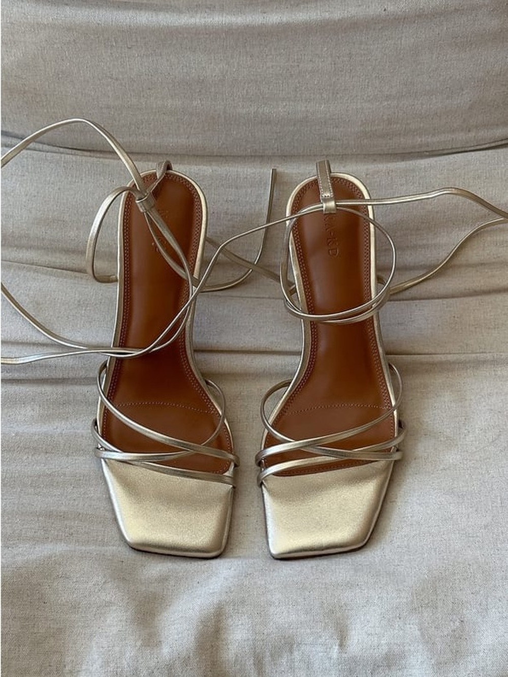 NA-KD Strappy Metallic Lace-Up Heels in Gold